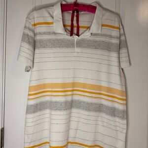Men's Calvin Klein Cream Stripes In Gray And Yellow  Polo Shirt Size XL Cotton.